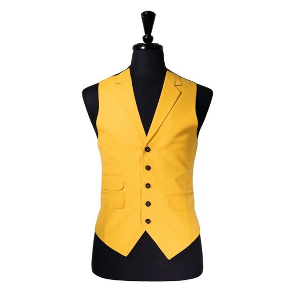 Mens Yellow Vest 40R Cotton Waistcoat Formal Wedding Prom Party Suit Groomsmen - Picture 1 of 9